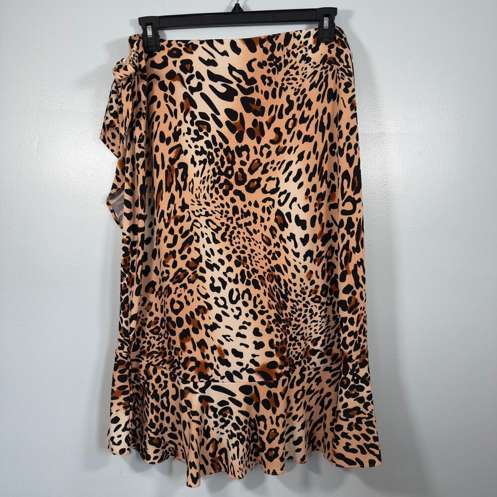 Y2K ECI Leopard Wrap Skirt Ruffle Hem Midi Animal Print Trend Mob Wife Aesthetic - Picture 5 of 6